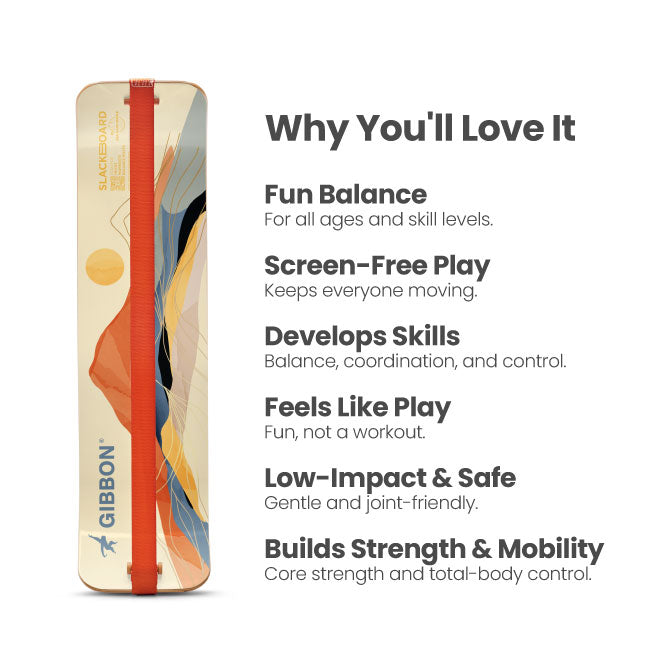 Gibbon Sunrise SlackBoard with features listed on a white background